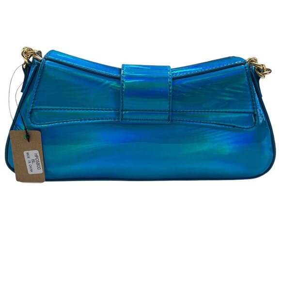 Iridescent Metallic Shiny Aqua Blue - Gold Buckle Crossbody / Chain Straps - NWT - Picture 3 of 10